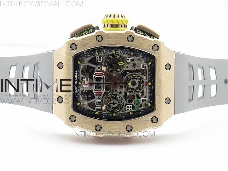 RM011 RG Chronograph RG Case KVF 1:1 Best Edition Crystal Skeleton Dial on Gray Rubber Strap A7750