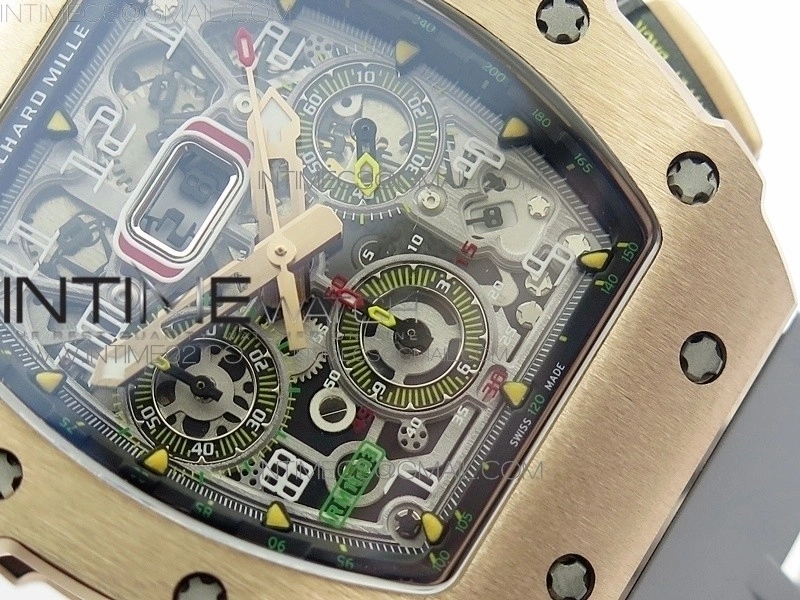 RM011 RG Chronograph RG Case KVF 1:1 Best Edition Crystal Skeleton Dial on Gray Rubber Strap A7750
