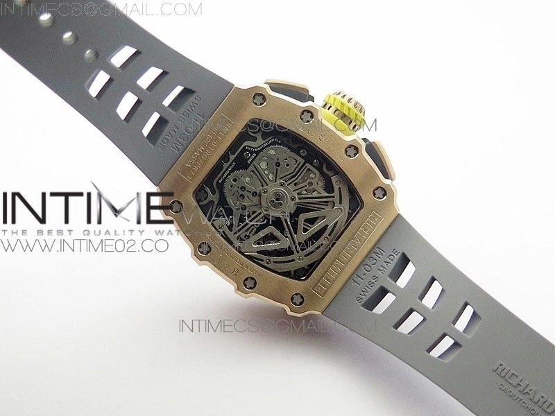 RM011 RG Chronograph RG Case KVF 1:1 Best Edition Crystal Skeleton Dial on Gray Rubber Strap A7750