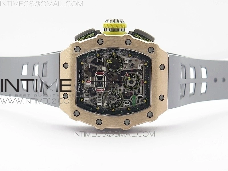 RM011 RG Chronograph SS Case KVF 1:1 Best Edition Crystal Skeleton Dial on Gray Rubber Strap A7750