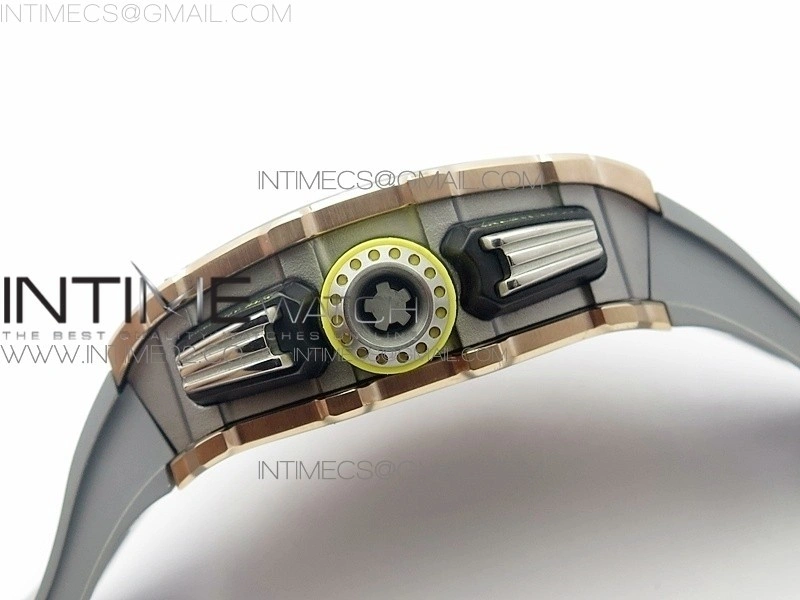 RM011 RG Chronograph SS Case KVF 1:1 Best Edition Crystal Skeleton Dial on Gray Rubber Strap A7750