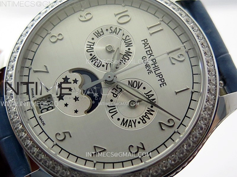 Annual Calendar 4947G SS Diamonds Bezel N1F Best Edition White Dial on Blue Leather Strap A324