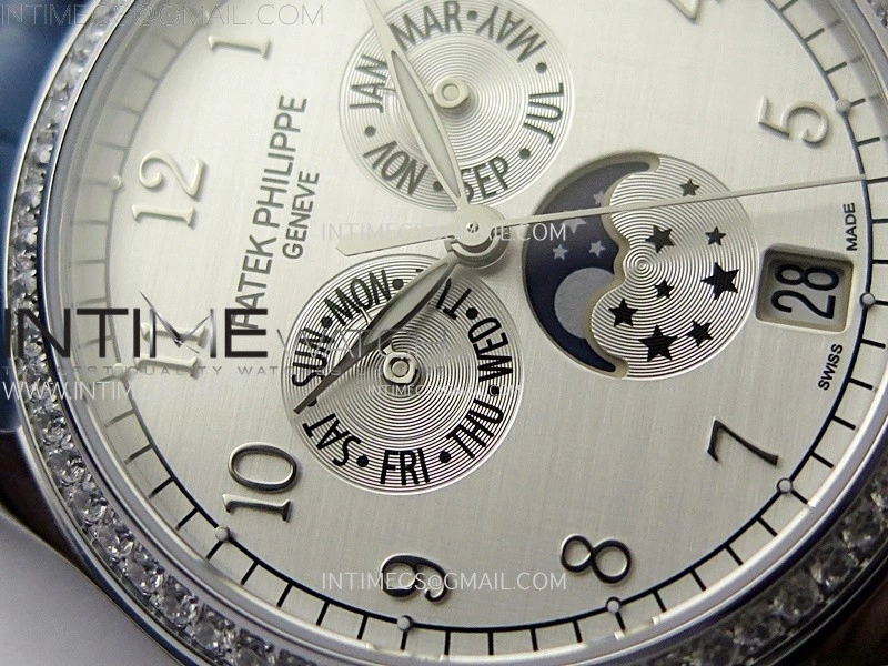 Annual Calendar 4947G SS Diamonds Bezel N1F Best Edition White Dial on Blue Leather Strap A324