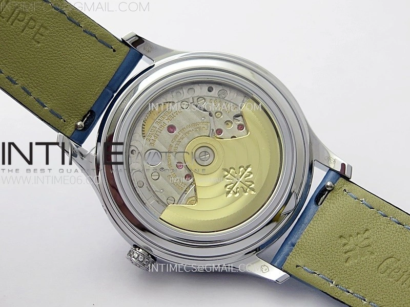 Annual Calendar 4947G SS Diamonds Bezel N1F Best Edition White Dial on Blue Leather Strap A324