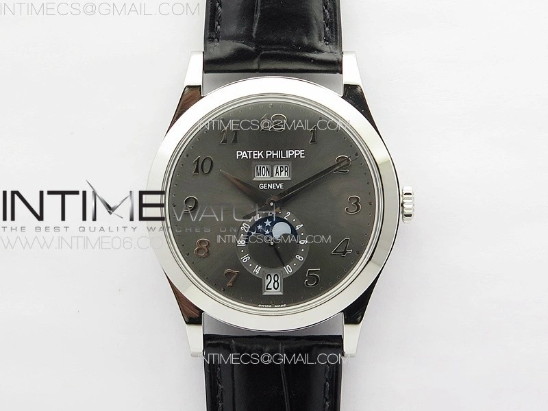 Annual Calendar Moonphase 5396 SS PPF 1:1 Best Edition Gray Dial on Black Leather Strap PPF324