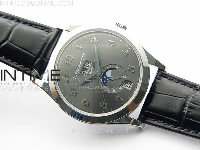 Annual Calendar Moonphase 5396 SS PPF 1:1 Best Edition Gray Dial on Black Leather Strap PPF324