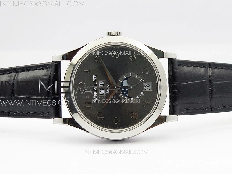Annual Calendar Moonphase 5396 SS PPF 1:1 Best Edition Gray Dial on Black Leather Strap PPF324