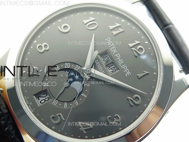 Annual Calendar Moonphase 5396 SS PPF 1:1 Best Edition Gray Dial on Black Leather Strap PPF324