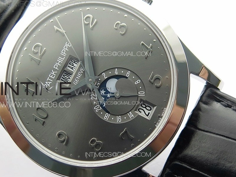 Annual Calendar Moonphase 5396 SS PPF 1:1 Best Edition Gray Dial on Black Leather Strap PPF324