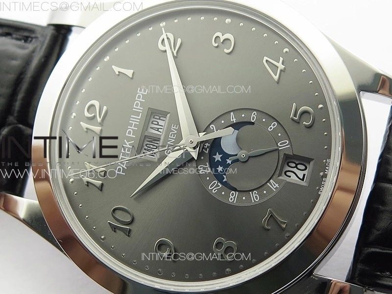 Annual Calendar Moonphase 5396 SS PPF 1:1 Best Edition Gray Dial on Black Leather Strap PPF324