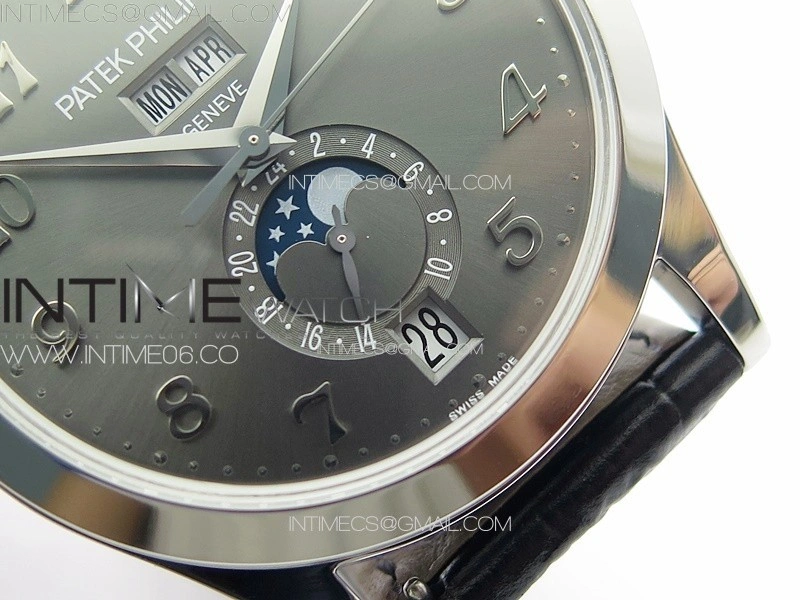 Annual Calendar Moonphase 5396 SS PPF 1:1 Best Edition Gray Dial on Black Leather Strap PPF324