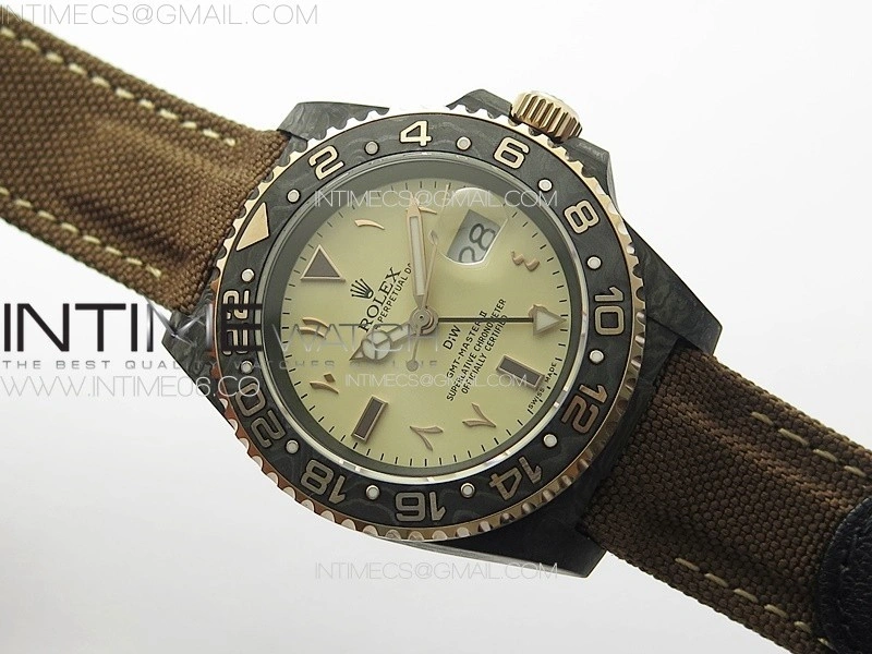 GMT Carbon DIWF Best Edition Gold Dial Arabic Markers on Green Nylon Strap SA3285 CHS
