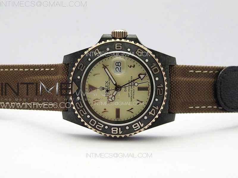 GMT Carbon DIWF Best Edition Gold Dial Arabic Markers on Green Nylon Strap SA3285 CHS