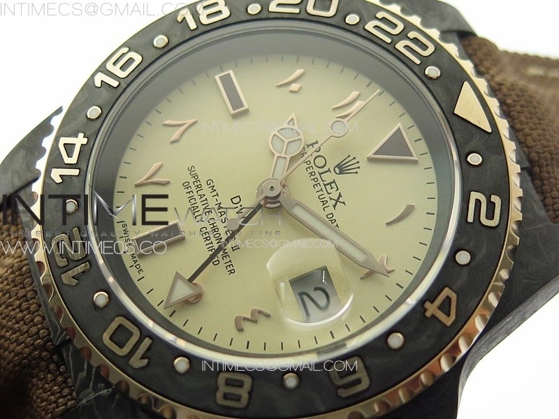 GMT Carbon DIWF Best Edition Gold Dial Arabic Markers on Green Nylon Strap SA3285 CHS