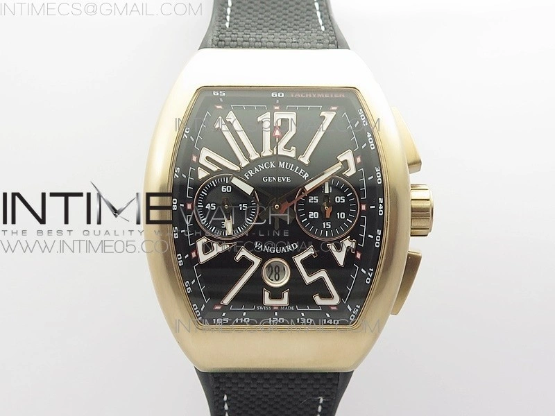 Vanguard V45 Chrono Brushed RG ABF Best Edition Black Dial on Black Gummy Strap A7750