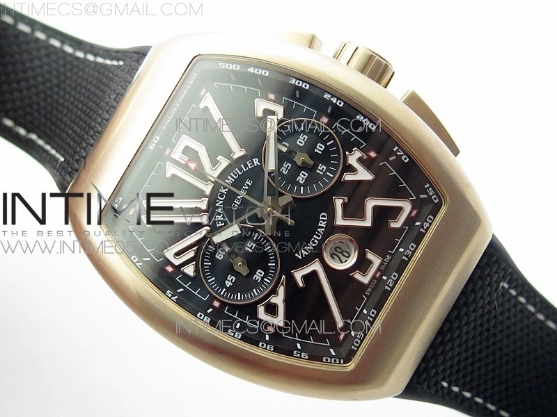 Vanguard V45 Chrono Brushed RG ABF Best Edition Black Dial on Black Gummy Strap A7750