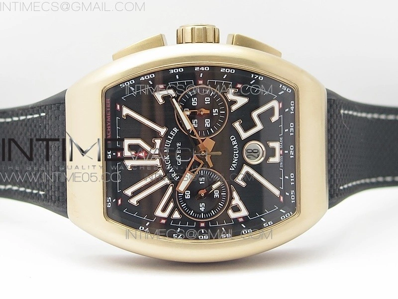 Vanguard V45 Chrono Brushed RG ABF Best Edition Black Dial on Black Gummy Strap A7750