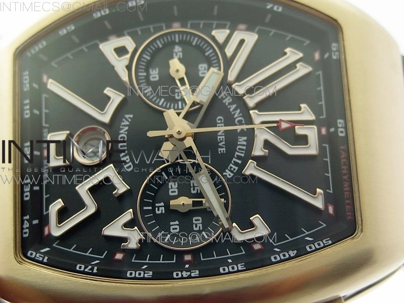 Vanguard V45 Chrono Brushed RG ABF Best Edition Black Dial on Black Gummy Strap A7750