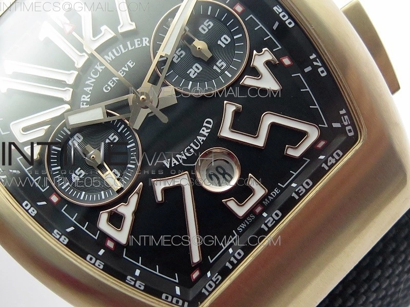 Vanguard V45 Chrono Brushed RG ABF Best Edition Black Dial on Black Gummy Strap A7750