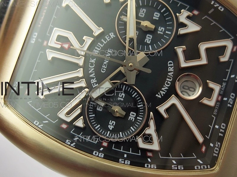Vanguard V45 Chrono Brushed RG ABF Best Edition Black Dial on Black Gummy Strap A7750