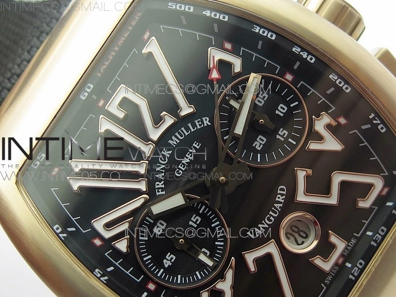 Vanguard V45 Chrono Brushed RG ABF Best Edition Black Dial on Black Gummy Strap A7750