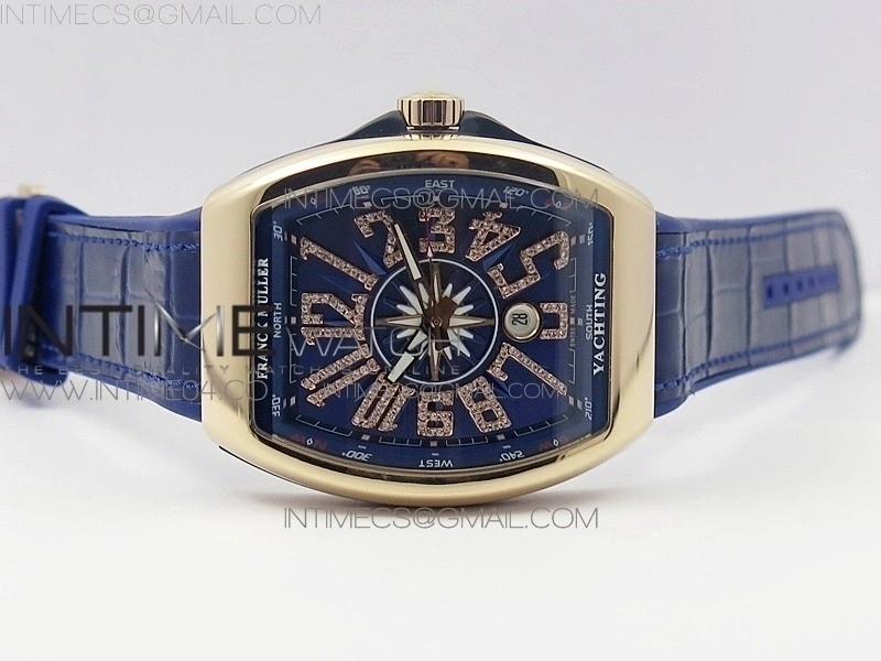 Vanguard V45 RG ABF Best Edition Blue Dial Diamonds Markers on Blue Gummy Strap A2813