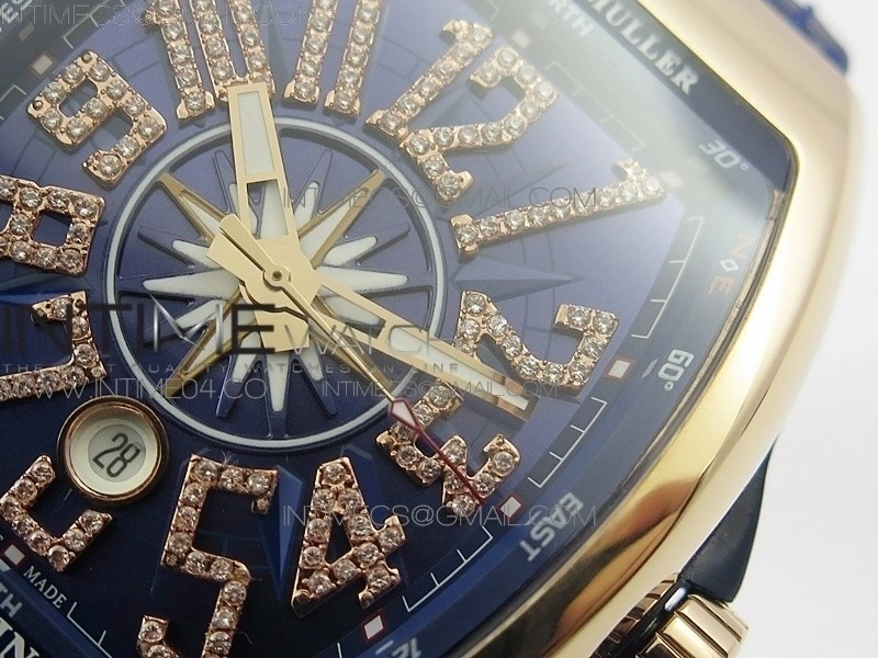 Vanguard V45 RG ABF Best Edition Blue Dial Diamonds Markers on Blue Gummy Strap A2813