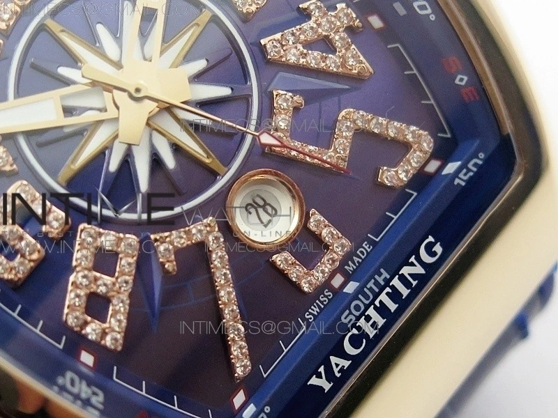 Vanguard V45 RG ABF Best Edition Blue Dial Diamonds Markers on Blue Gummy Strap A2813