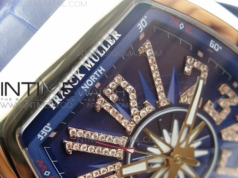 Vanguard V45 RG ABF Best Edition Blue Dial Diamonds Markers on Blue Gummy Strap A2813