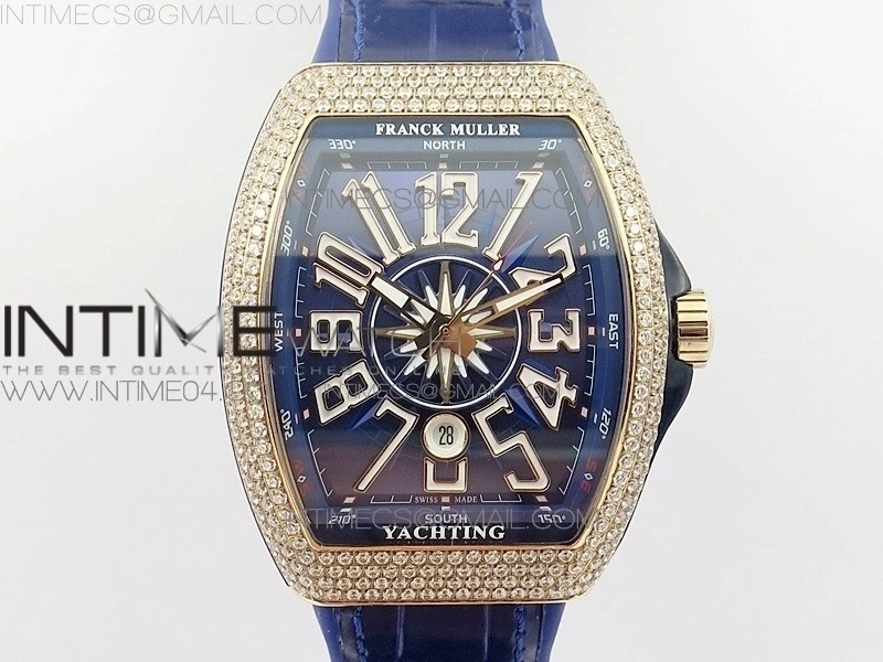Vanguard V45 RG Full Diamonds Blue Textured Numbers Markers on Blue Gummy Strap A2813