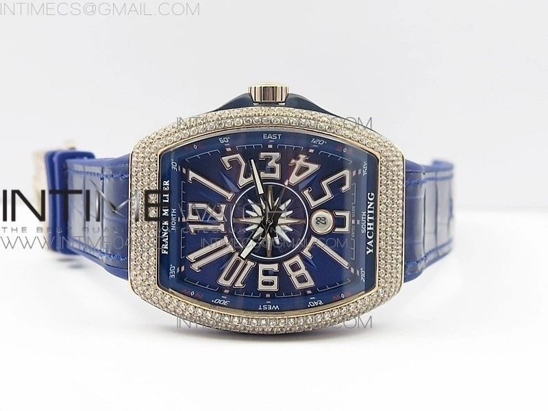 Vanguard V45 RG Full Diamonds Blue Textured Numbers Markers on Blue Gummy Strap A2813