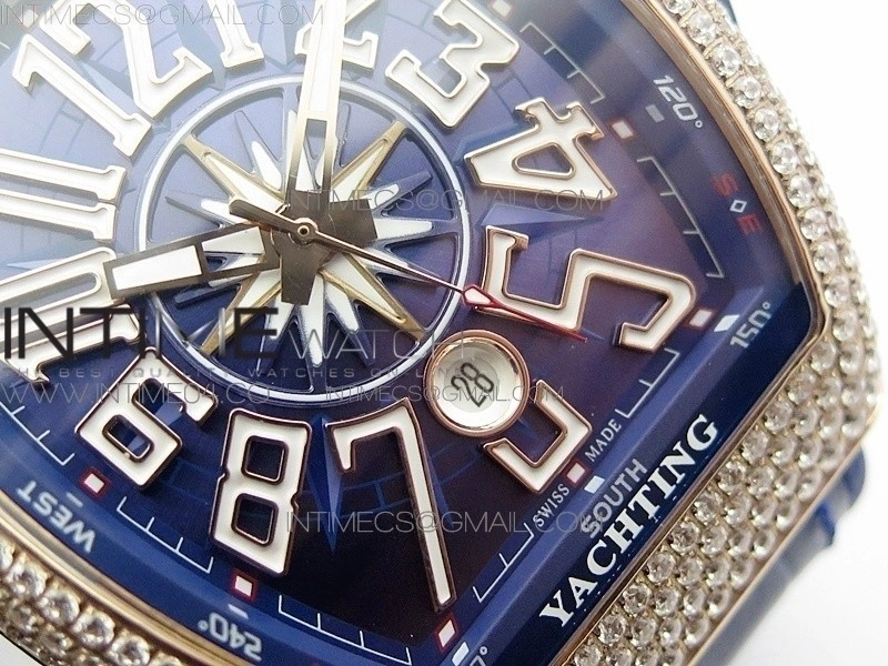 Vanguard V45 RG Full Diamonds Blue Textured Numbers Markers on Blue Gummy Strap A2813
