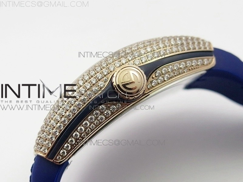 Vanguard V45 RG Full Diamonds Blue Textured Numbers Markers on Blue Gummy Strap A2813