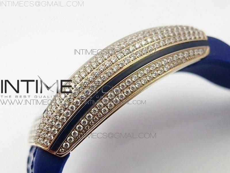 Vanguard V45 RG Full Diamonds Blue Textured Numbers Markers on Blue Gummy Strap A2813