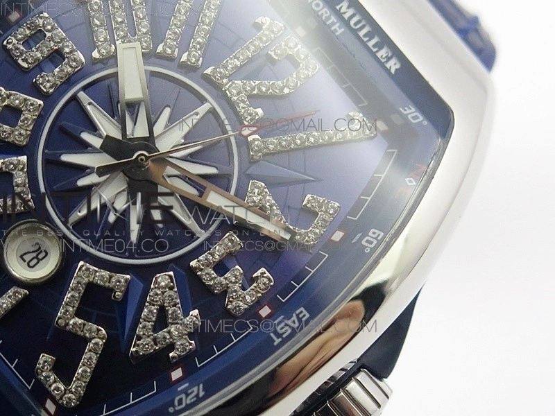 Vanguard V45 SS ABF Best Edition Blue Dial Diamonds Markers on Blue Gummy Strap A2813