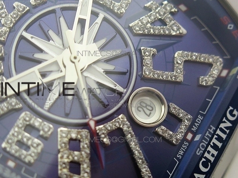 Vanguard V45 SS ABF Best Edition Blue Dial Diamonds Markers on Blue Gummy Strap A2813