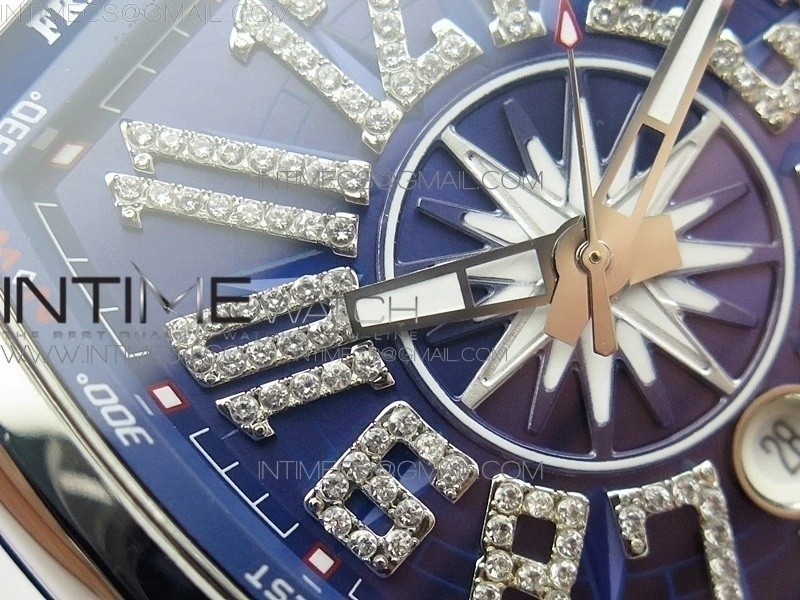 Vanguard V45 SS ABF Best Edition Blue Dial Diamonds Markers on Blue Gummy Strap A2813