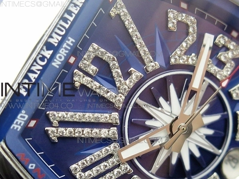 Vanguard V45 SS ABF Best Edition Blue Dial Diamonds Markers on Blue Gummy Strap A2813
