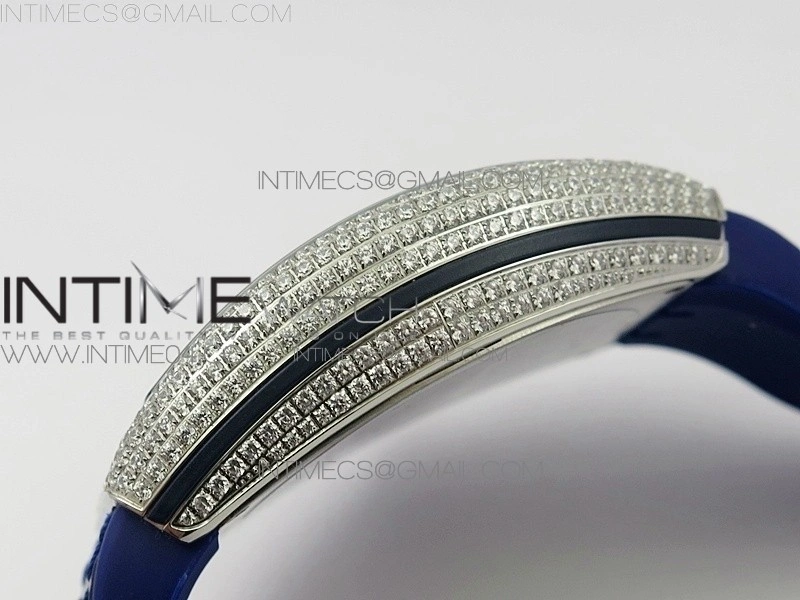Vanguard V45 SS Full Diamonds Blue Textured Numbers Markers on Blue Gummy Strap A2813