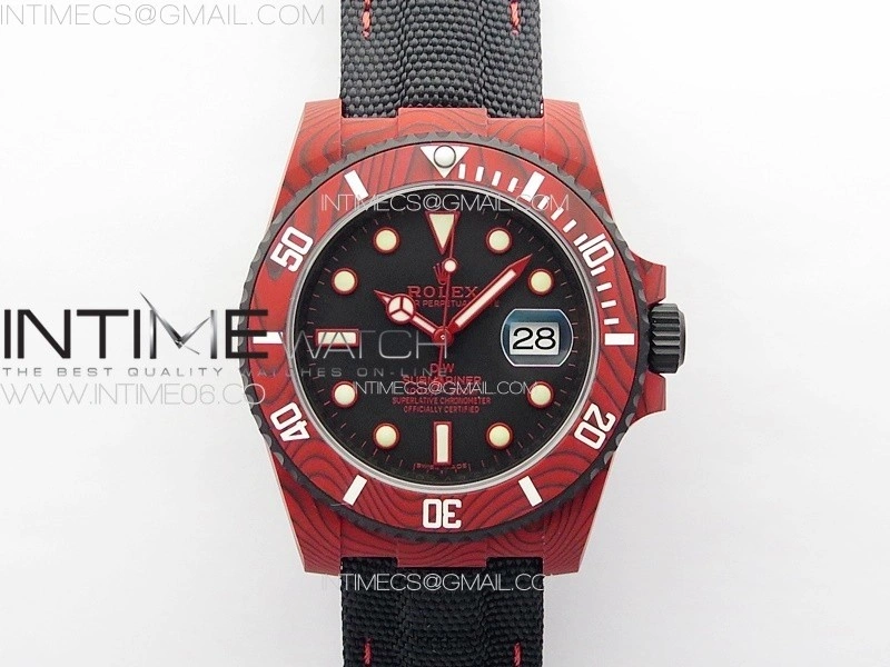 Submariner DIW Red Carbon VSF 1:1 Best Edition Black Dial on Black Nylon Strap VS3135