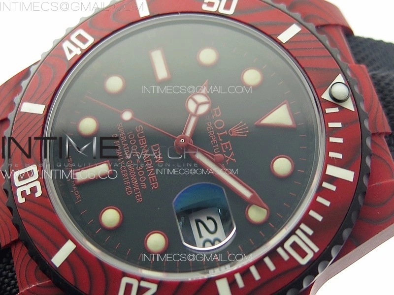 Submariner DIW Red Carbon VSF 1:1 Best Edition Black Dial on Black Nylon Strap VS3135