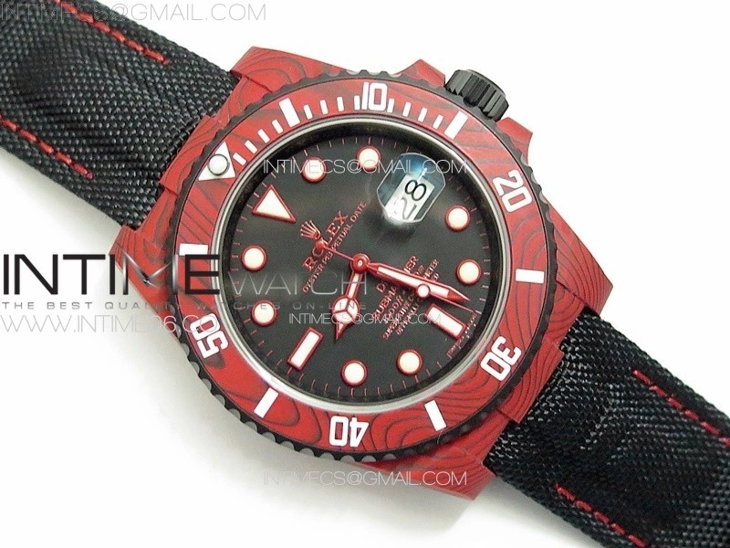 Submariner DIW Red Carbon VSF 1:1 Best Edition Black Dial on Black Nylon Strap VS3135