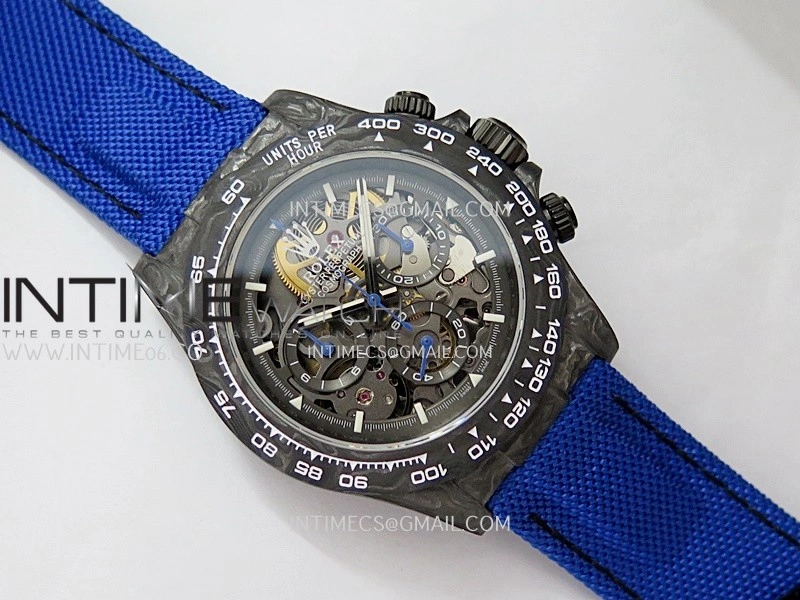 Daytona DIW Carbon Dark Blue Handset GETF Best Edition Skeleton Dial On Dark Blue Nylon Strap SA4130