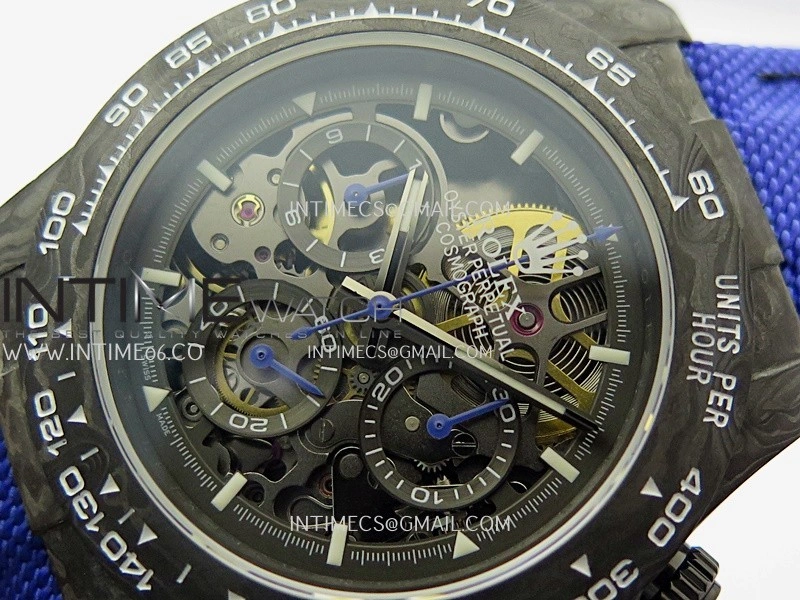 Daytona DIW Carbon Dark Blue Handset GETF Best Edition Skeleton Dial On Dark Blue Nylon Strap SA4130