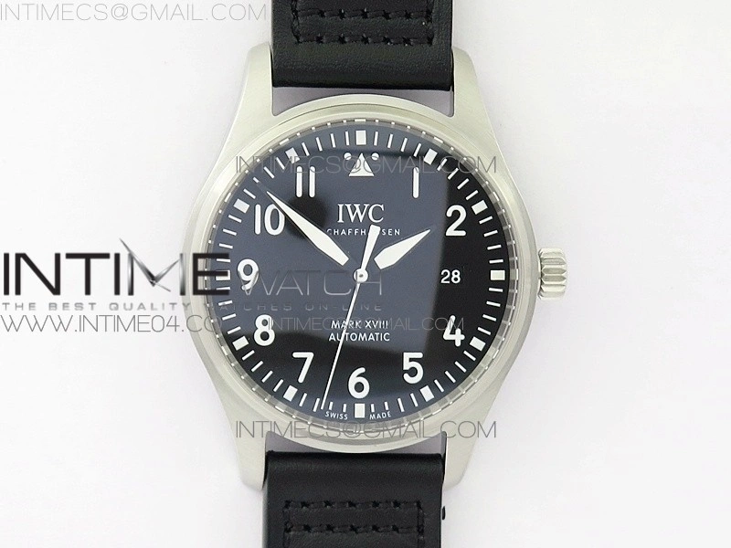 Mark XVIII IW327001 SS M+F 1:1 Best Edition Black Dial on Black Leather Strap A2892
