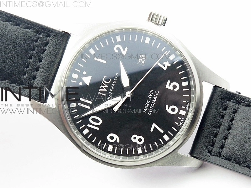 Mark XVIII IW327001 SS M+F 1:1 Best Edition Black Dial on Black Leather Strap A2892
