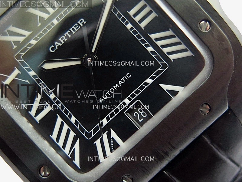 Santos de Cartier 40mm DLC GF 1:1 Best Edition Black Dial on Black Leather Strap MIYOTA 9015