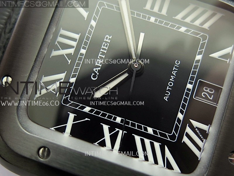Santos de Cartier 40mm DLC GF 1:1 Best Edition Black Dial on Black Leather Strap MIYOTA 9015