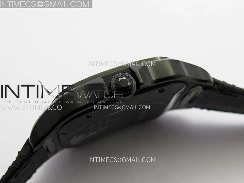 Santos de Cartier 40mm DLC GF 1:1 Best Edition Black Dial on Black Leather Strap MIYOTA 9015
