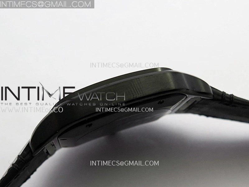 Santos de Cartier 40mm DLC GF 1:1 Best Edition Black Dial on Black Leather Strap MIYOTA 9015